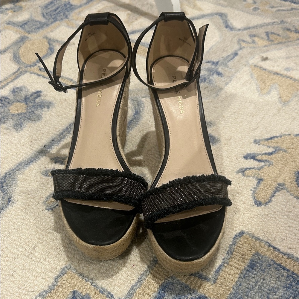 Pelle Moda Black Espadrille Wedges